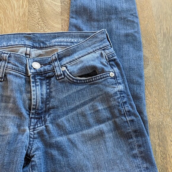 7 For All Mankind Gwenevere Medium Wash Distressed Low Rise Blue Jeans, Size 25 - Picture 4 of 10